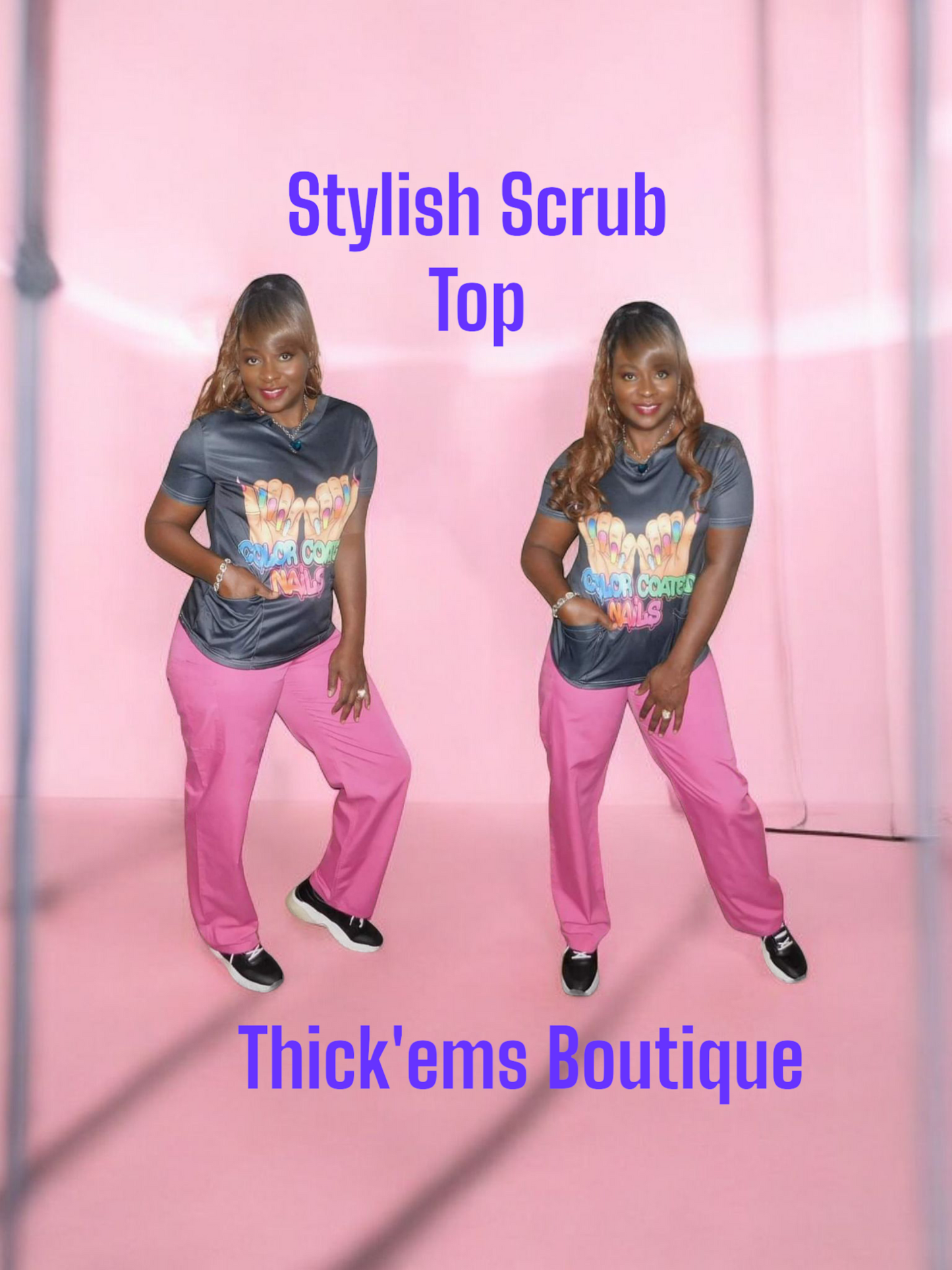 Color Coated Nails Scrub Top