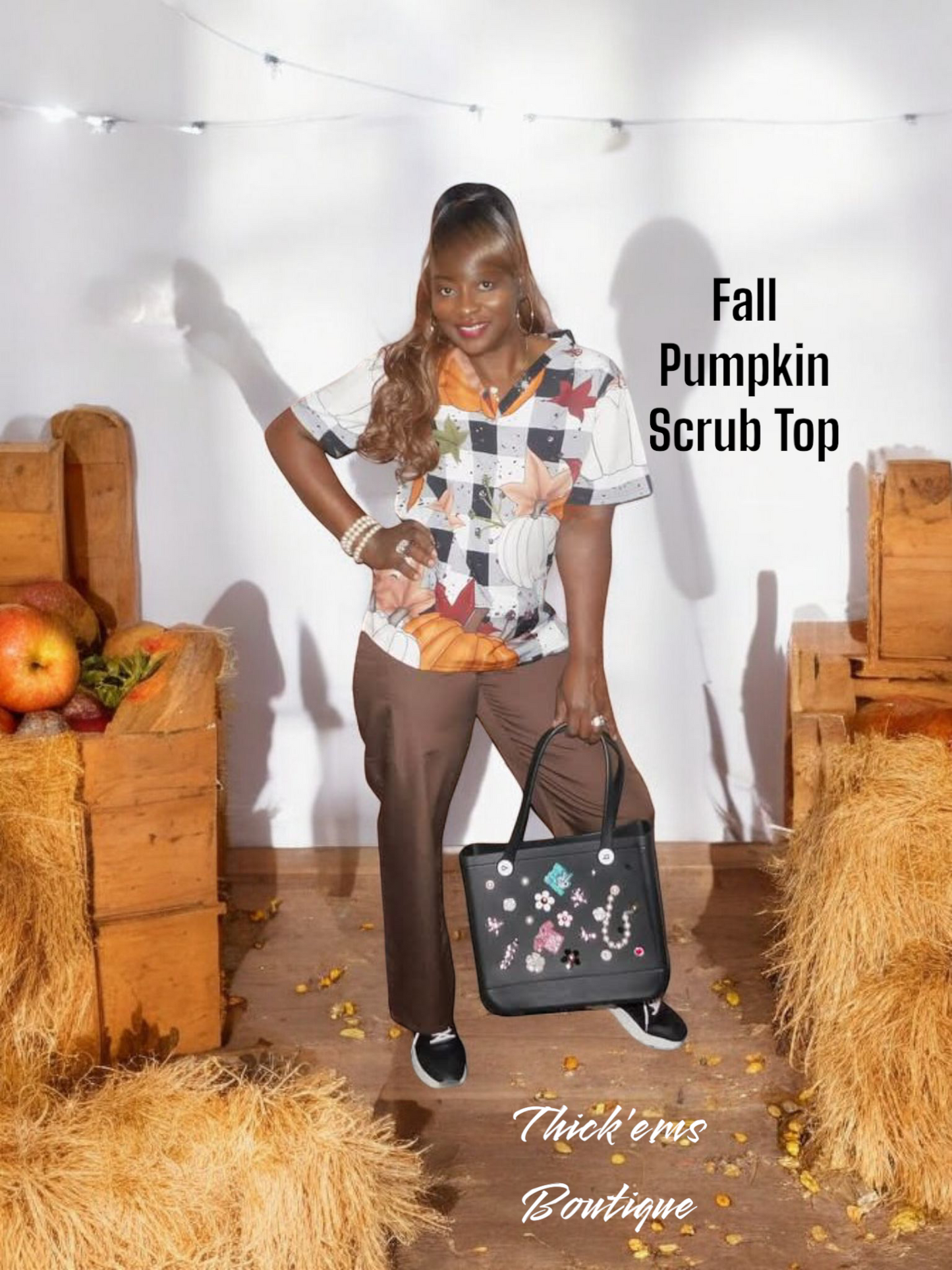 Fall Pumpkin Scrub Top