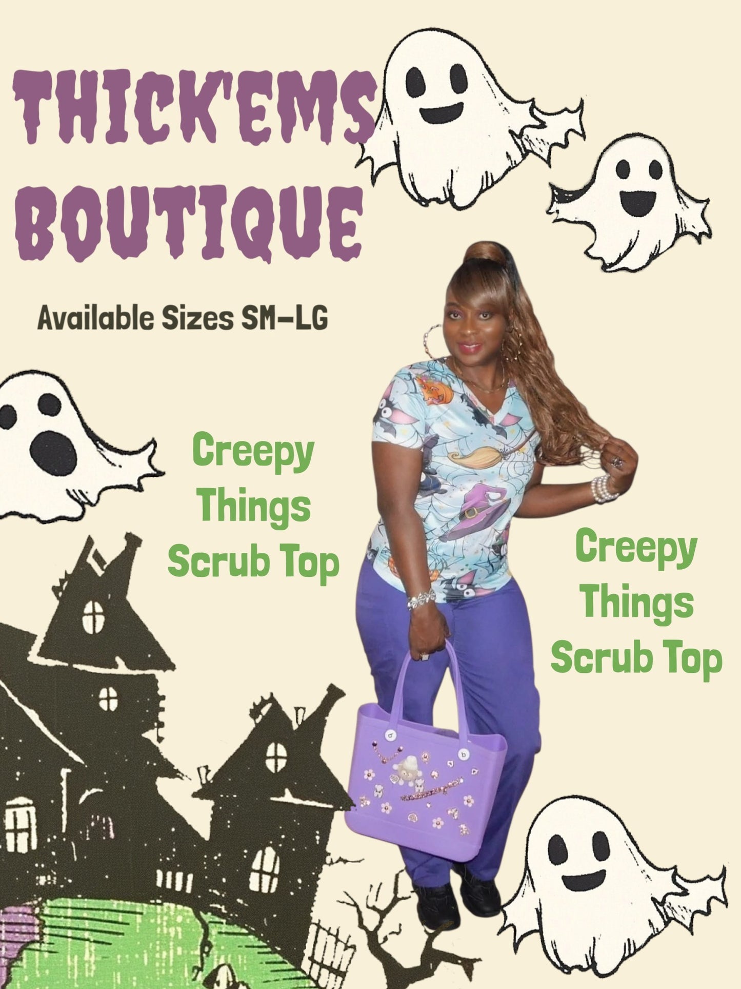 Creepy Things Scrub Top