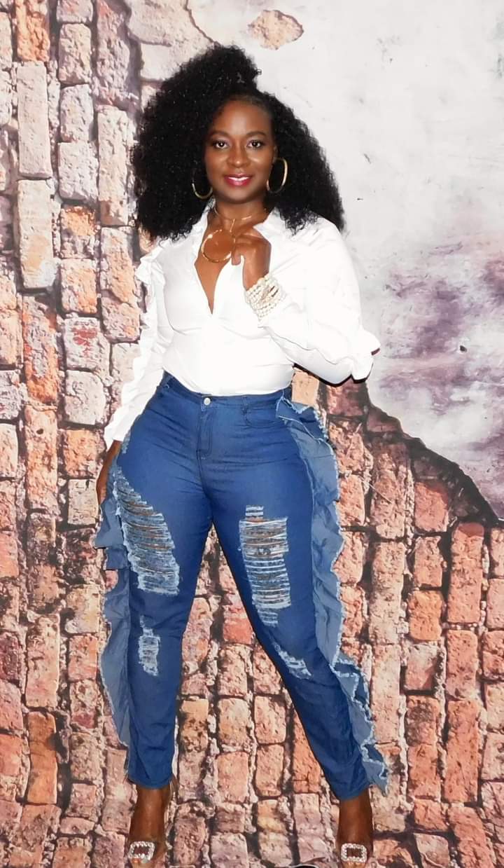 Distress Ruffle Stretch Jeans