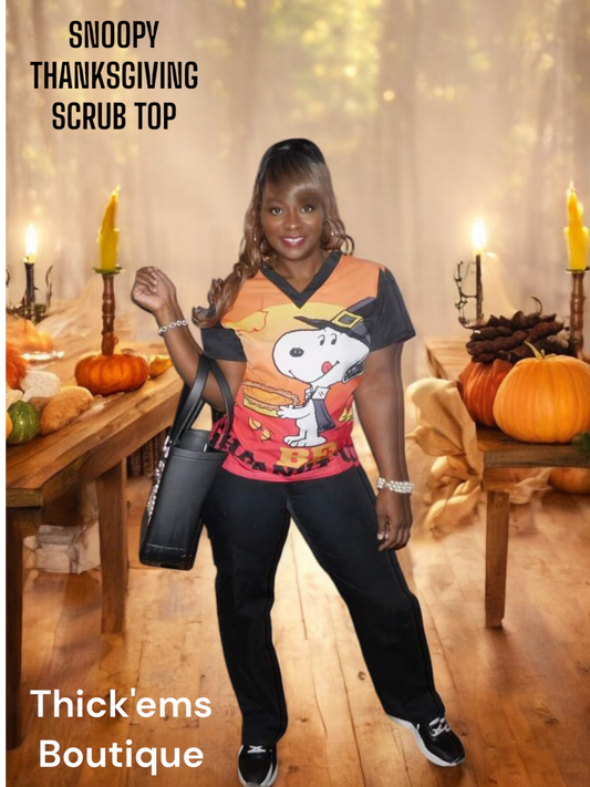 Snoopy Thanksgiving Scrub Top