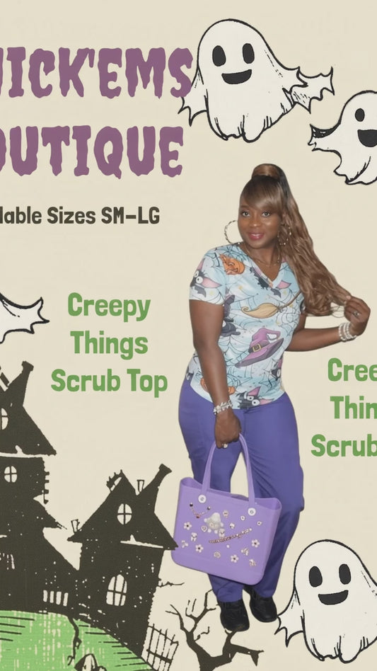 Creepy Things Scrub Top