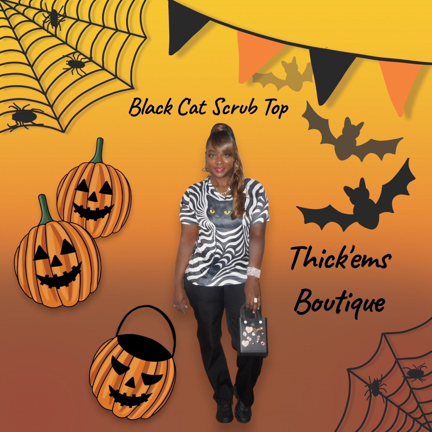 Black Cat Scrub Top